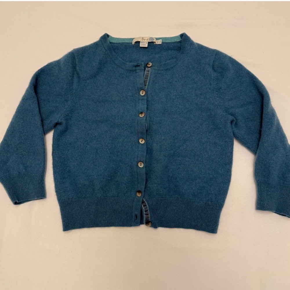 Boden, 100% Cashmere Button Front Cardigan, Girls Size 8, Teal Blue, MSRP $120